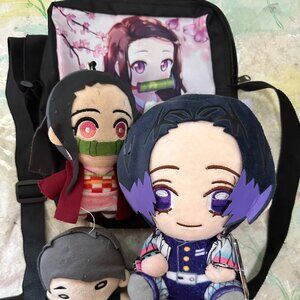 Nezuko Kamado Small Shoulder Bag and 3 Mini Plush Anime Lot